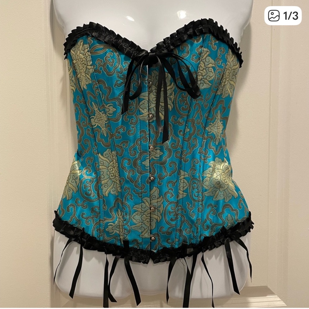 Blue and Gold Corset with Black Accents Size Medium.